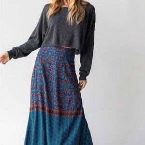 NATURAL LIFE Blue and Orange Floral Maxi Skirt